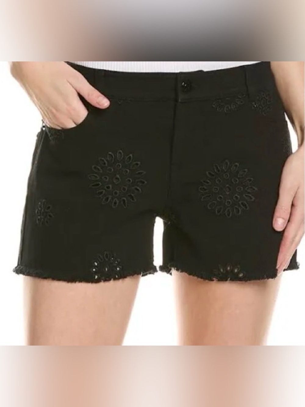 The Kooples Broderie Anglaise Eyelet Denim Black Shorts Small/1 $185